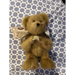 Boyds Bears Head Bean Angela Plush Christmas Angel Gold Star Ivory Gold Wings 6”